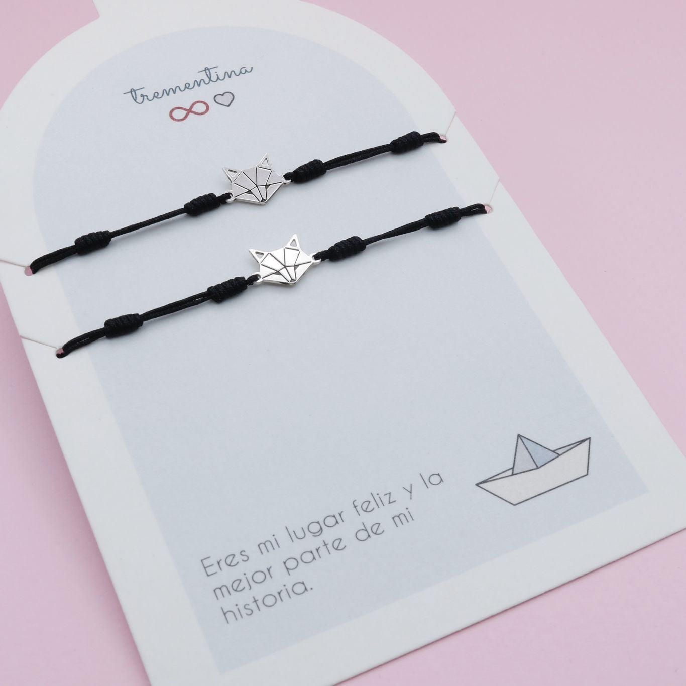 Set de Dos Pulseras Dije de Plata Zorrito en Origami