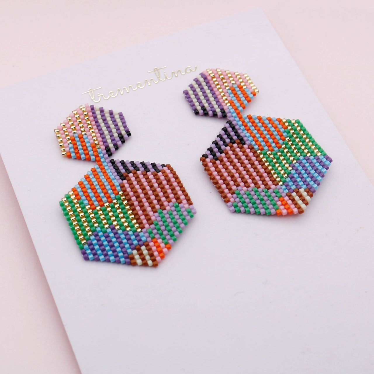 Aretes Hexágono Colores Topo Tejido