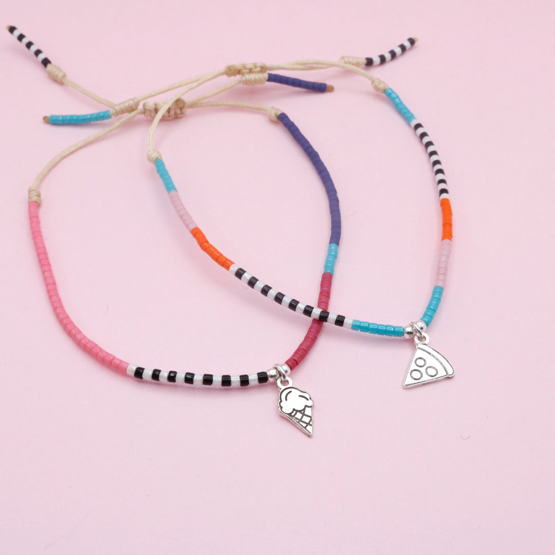 Pulseras Pareja Hermanas Helado y Pizza