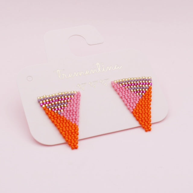 Aretes Tejidos Triángulo Invertido Naranja Rosa