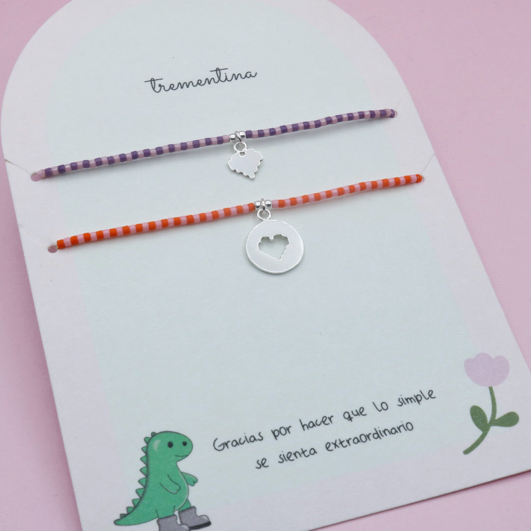 Pulseras Pareja Hermanas Corazón en Pixeles