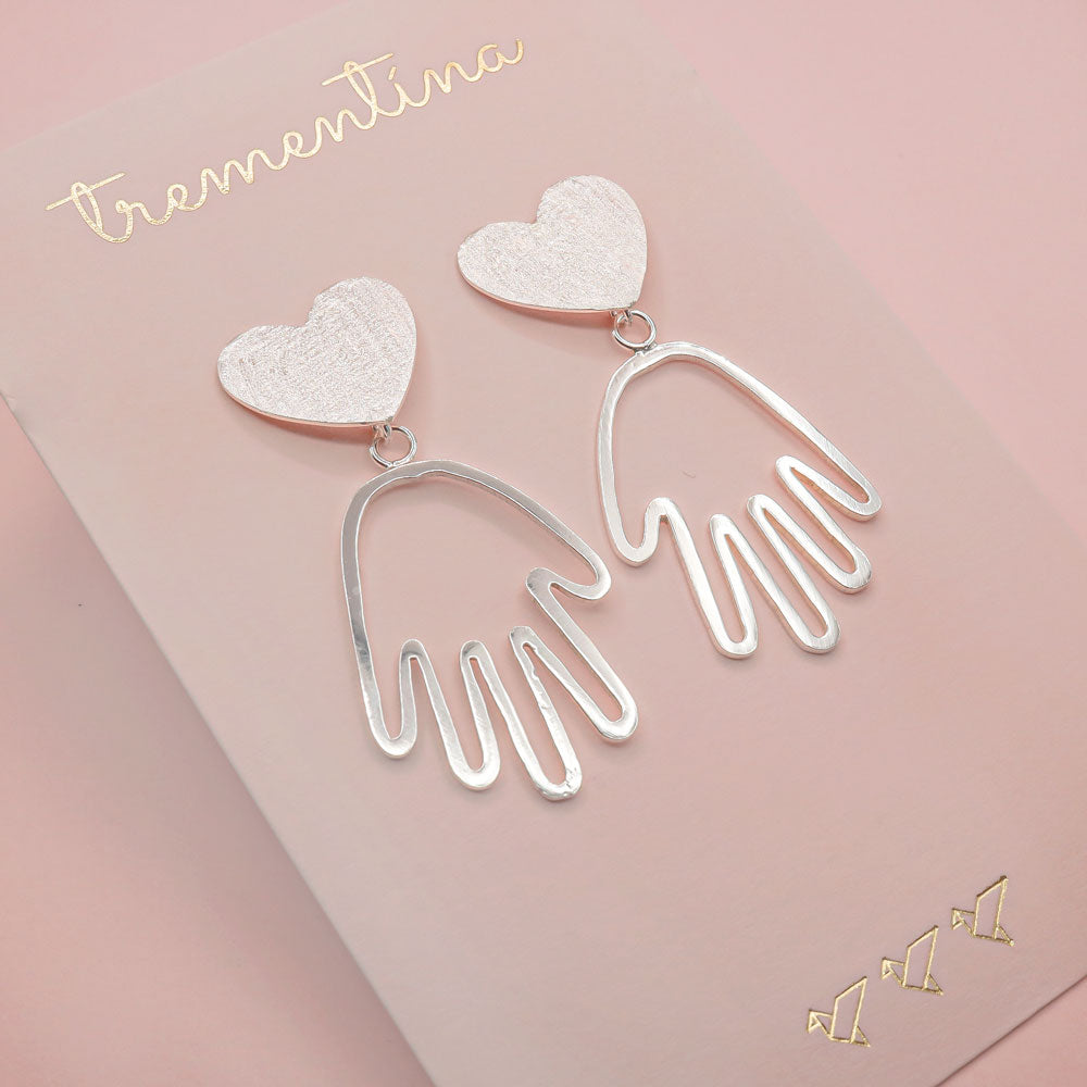 Aretes Corazón y Manito en Plata