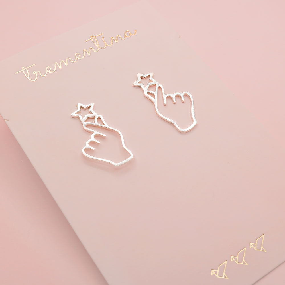 Aretes Mano y Estrella en Plata