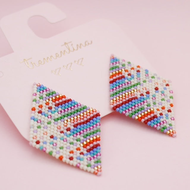 Aretes Tejidos Rombo Tapiz Colores