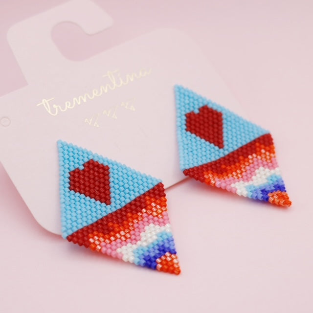 Aretes Tejidos Rombo Corazón ♥️