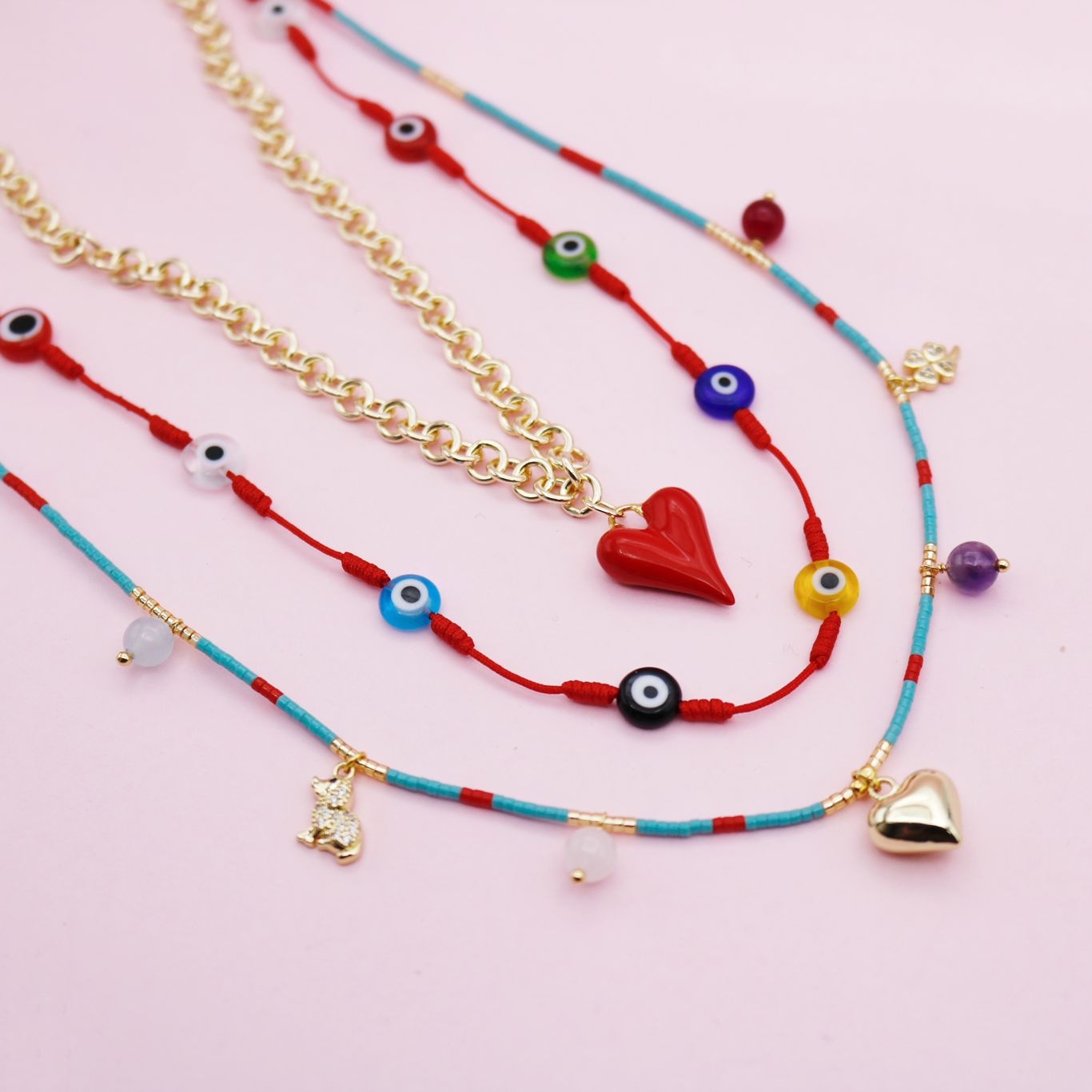 Set de Tres Collares Corazones Dorados