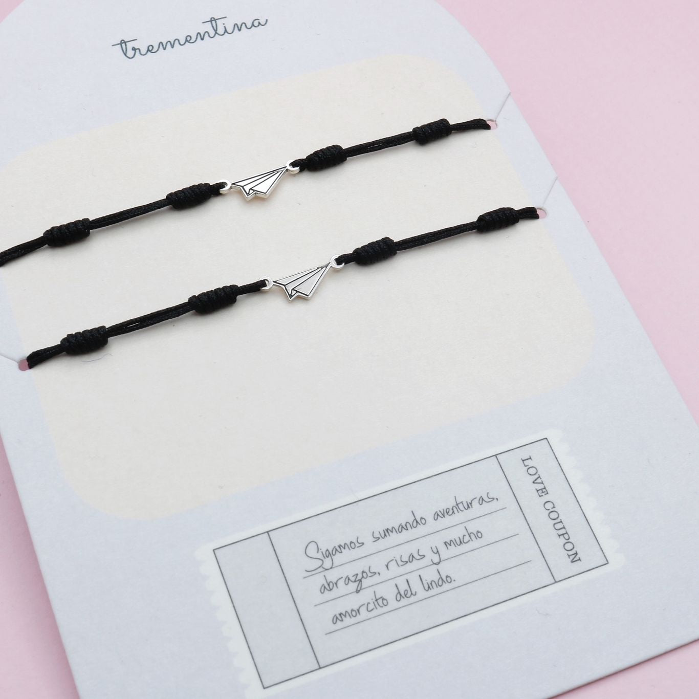 Set de Dos Pulseras Dije de Plata Avioncito en Origami