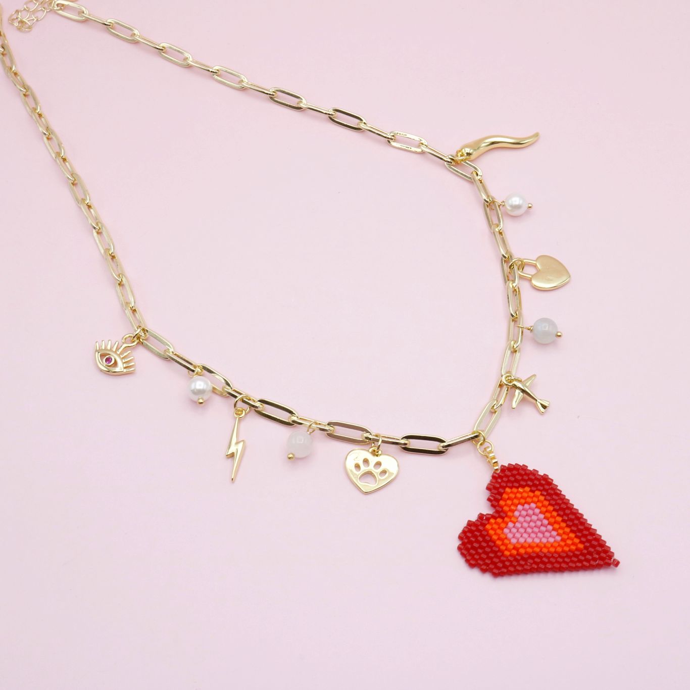 Collar Dorado Multicharm Corazón