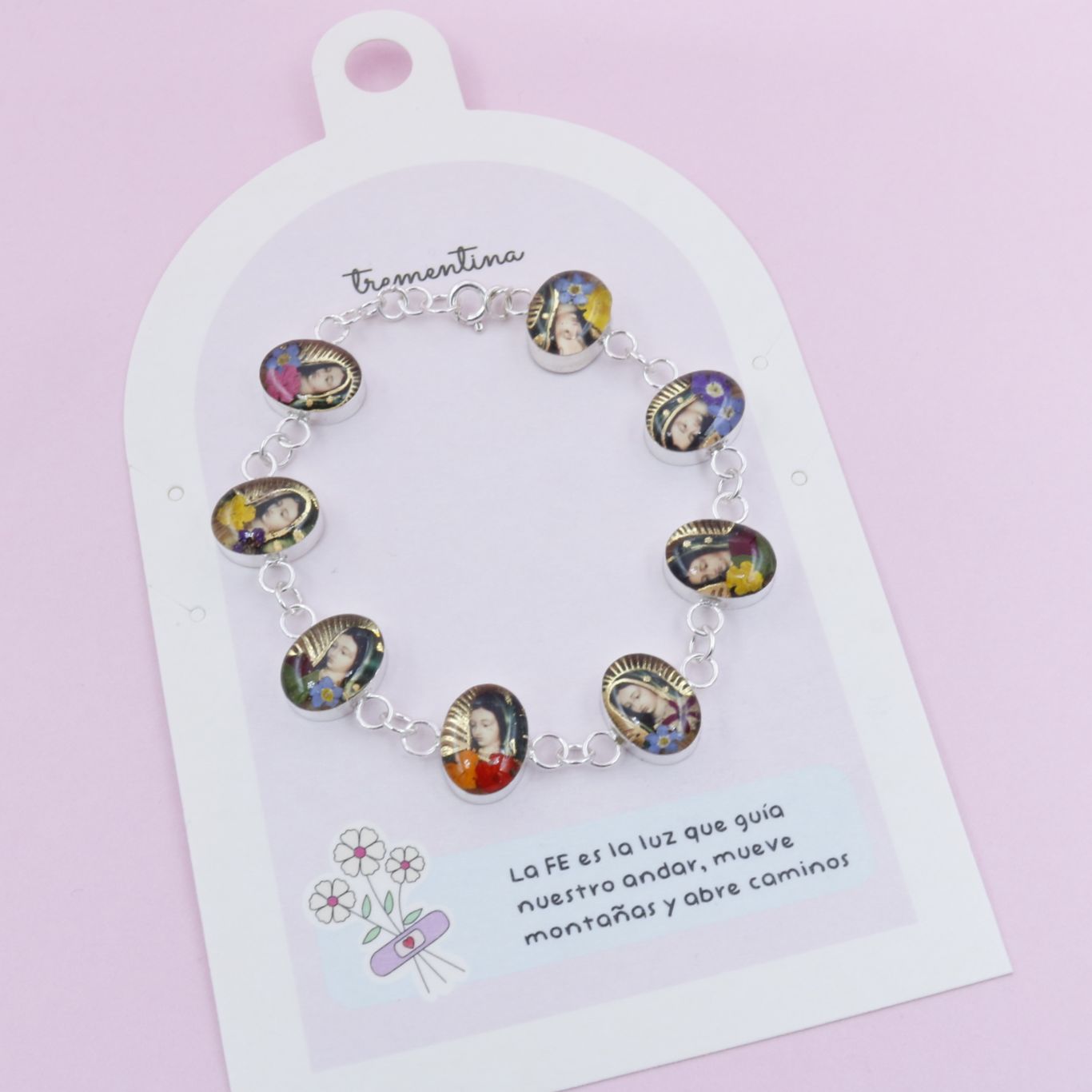 Pulsera Virgen de Guadalupe con Flores Eternas