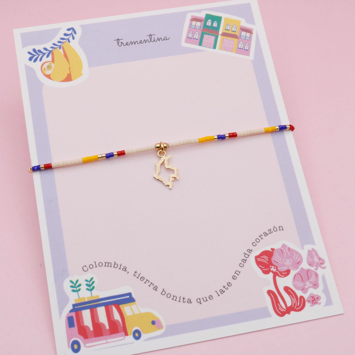 Pulsera Ajustable Colombia con Dije Dorado Silueta