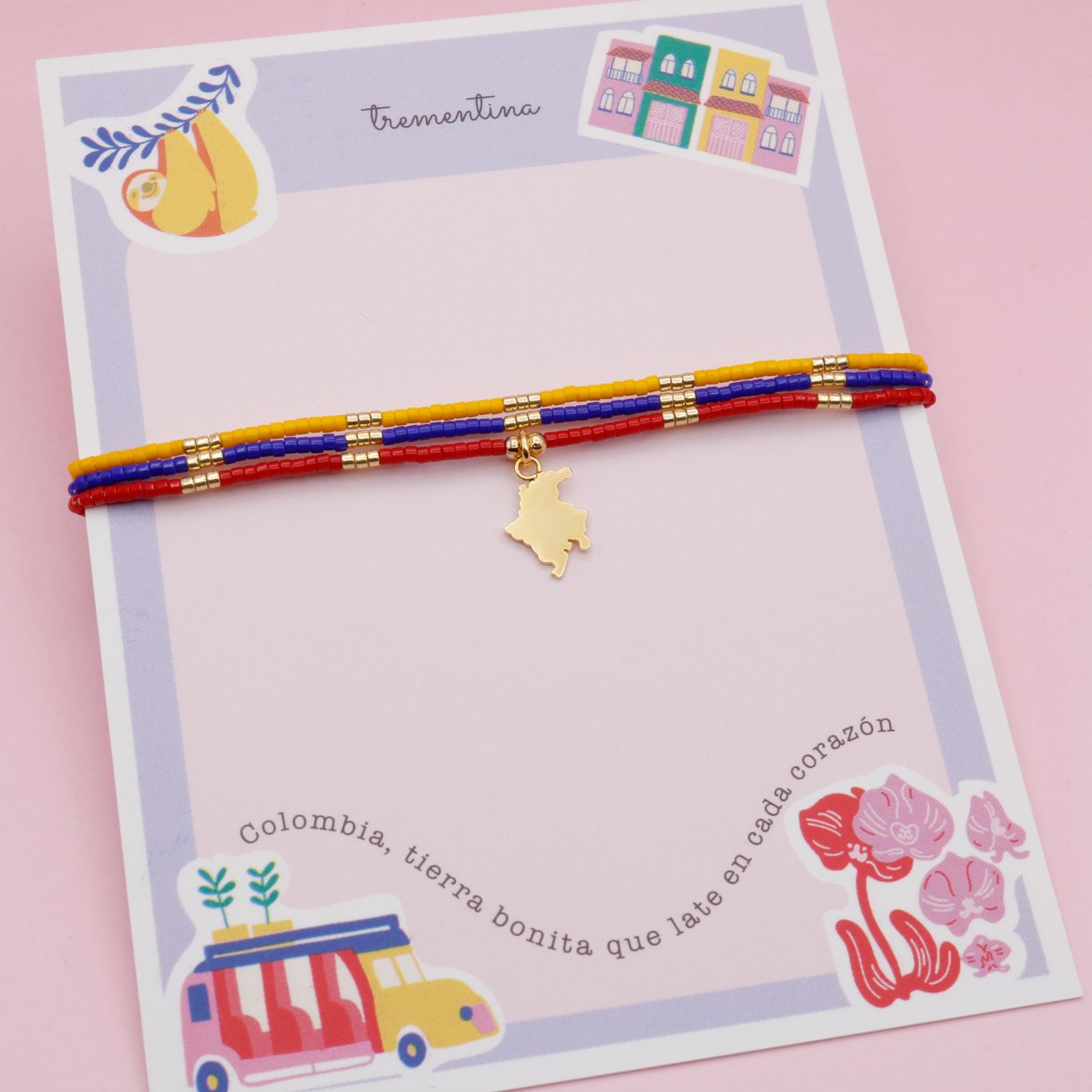 Pulsera Triple Colombia en Miyuki con Dije Dorado