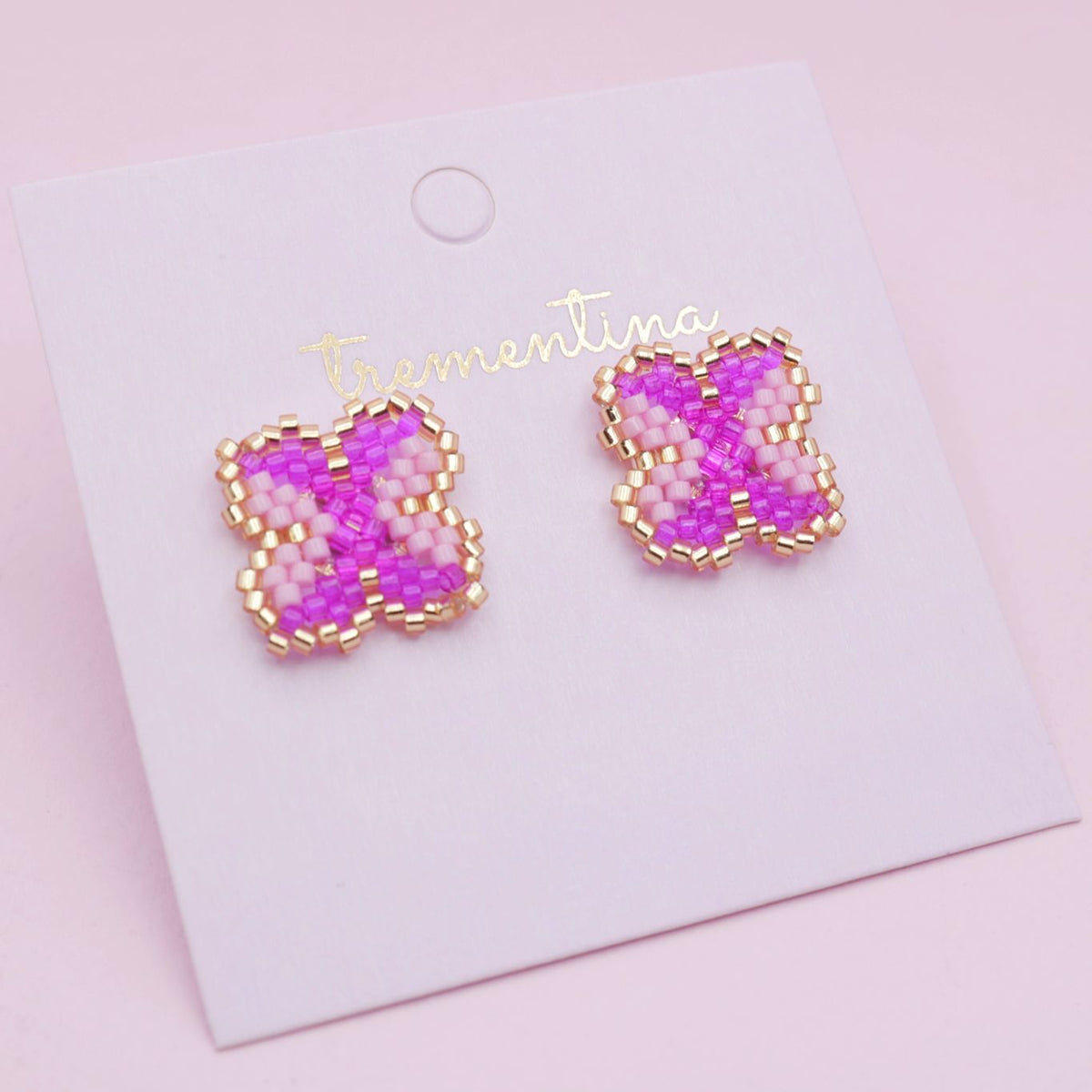Aretes Tejidos Miyuki Cuadrados Rosa y Fucsia