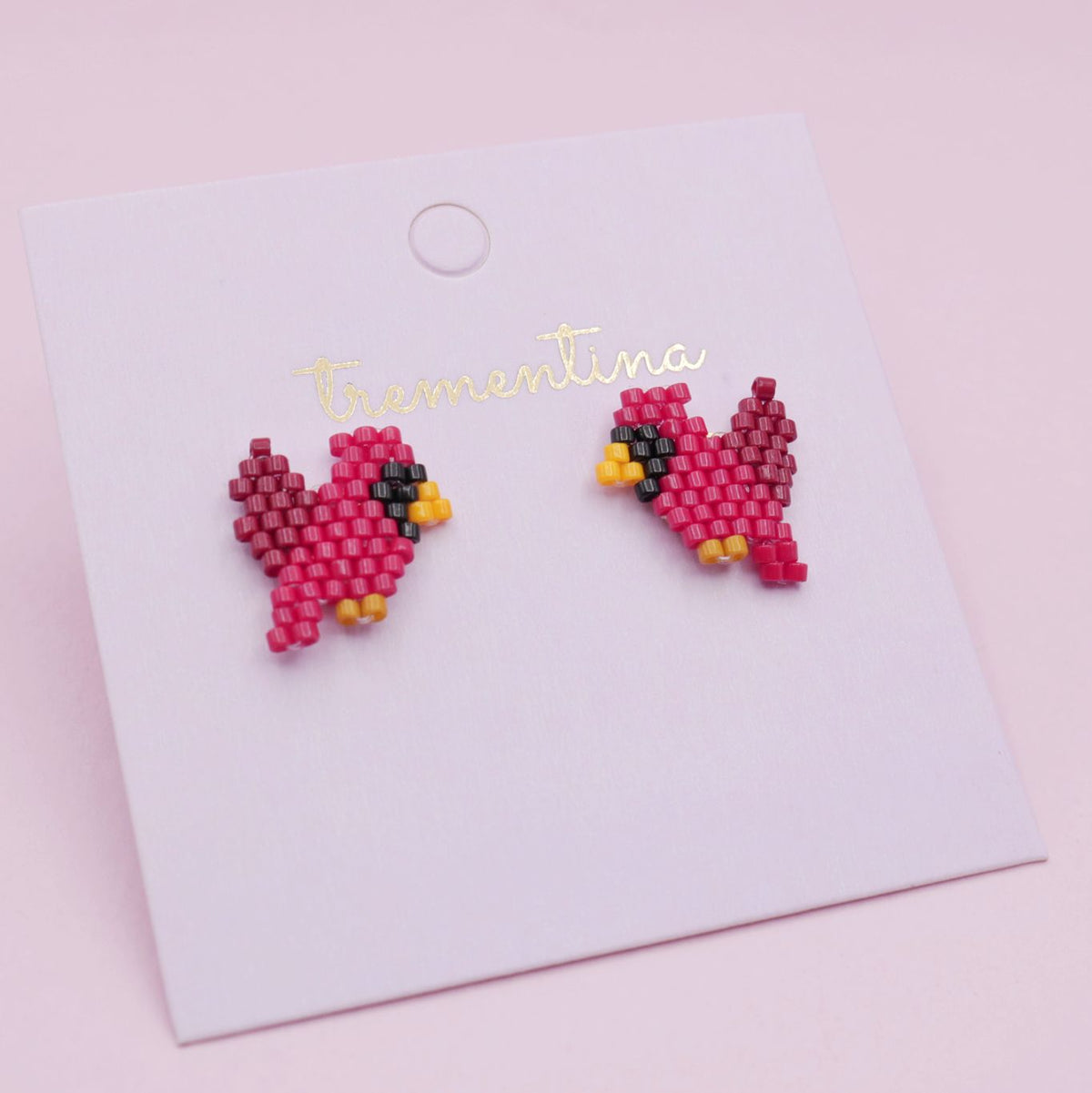 Aretes Pájaro Tejidos Miyuki Rojo