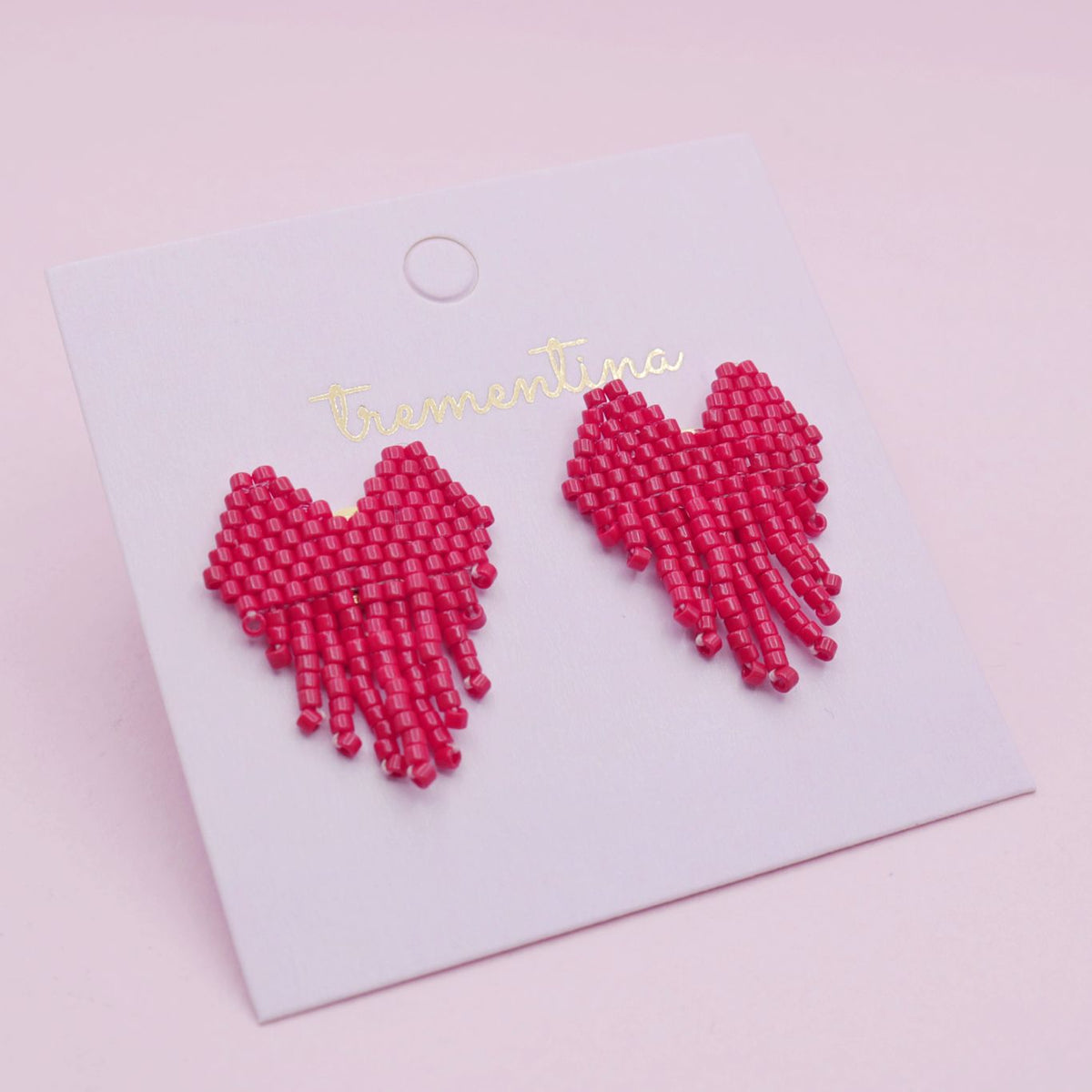 Aretes Corazón Flecos Miyuki Rojos