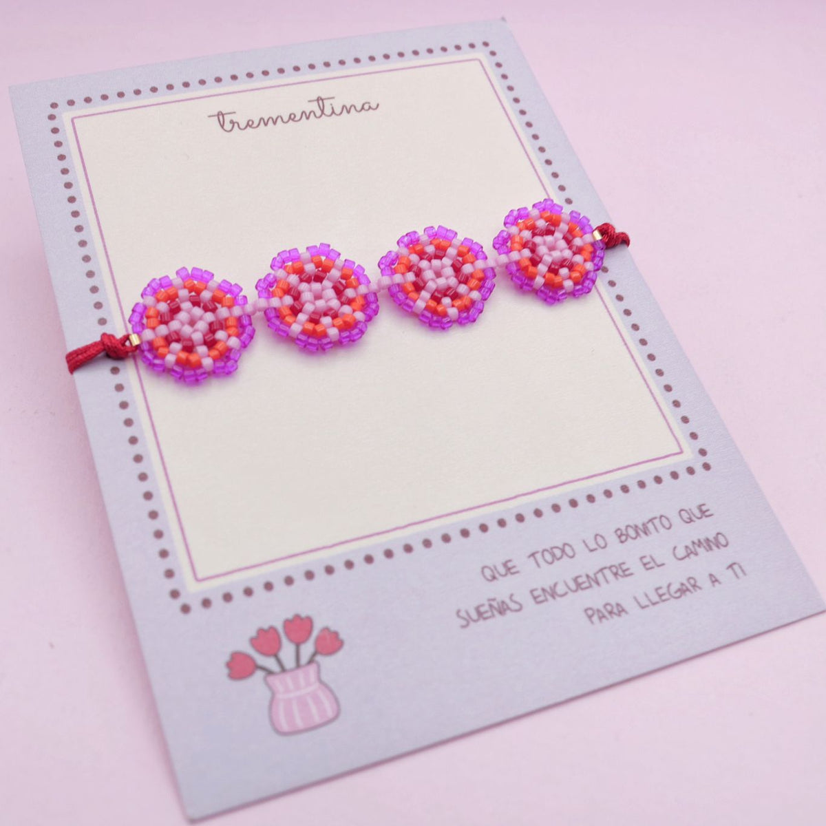 Pulsera Tejida Mandalas Fucsia y Lila