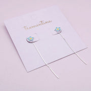 Aretes Flor Azul Cielo Pasante en Plata