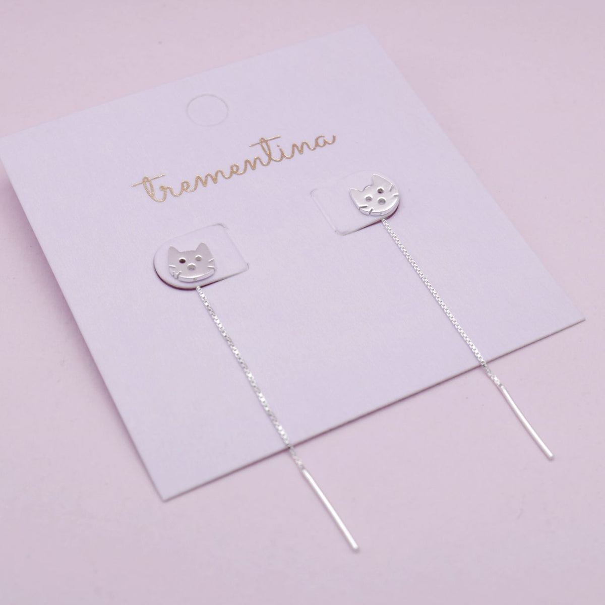 Aretes Gatito Pasante en Plata