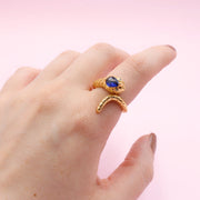 Anillo Dorado Serpiente Circón Azul