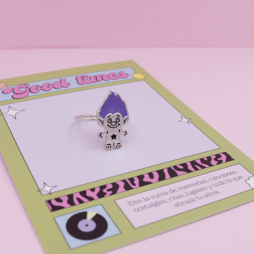 Anillo Troll Morado en Plata 925