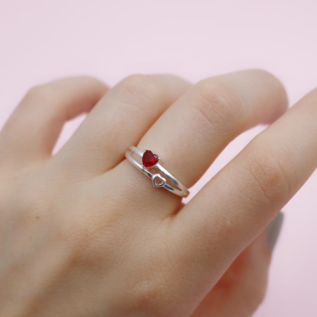 Anillo de Plata Corazón Rojo