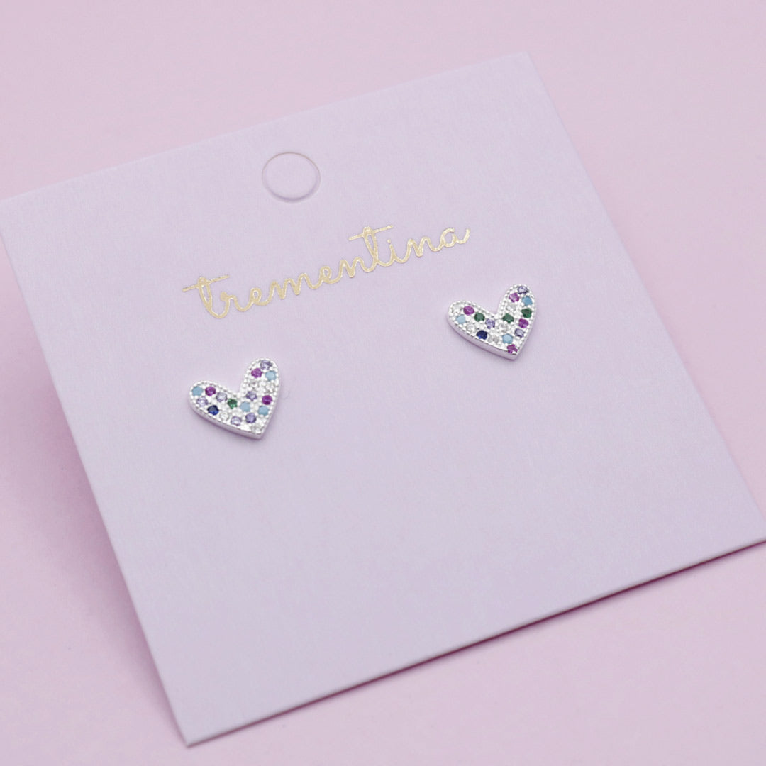 Aretes en Plata Corazón Multicolor