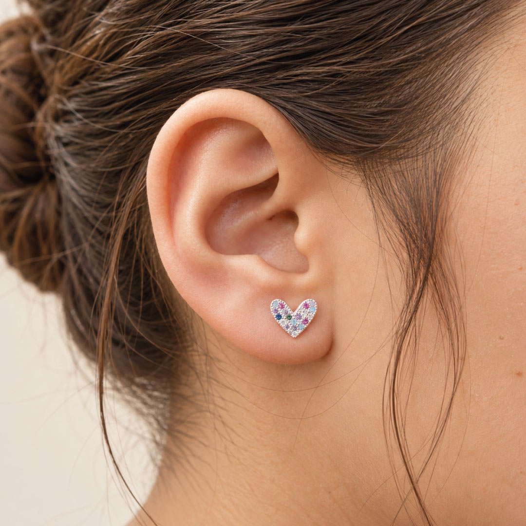 Aretes en Plata Corazón Multicolor