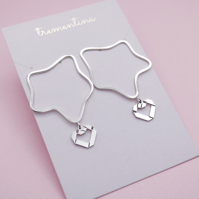 Aretes de Plata Corazón en Origami