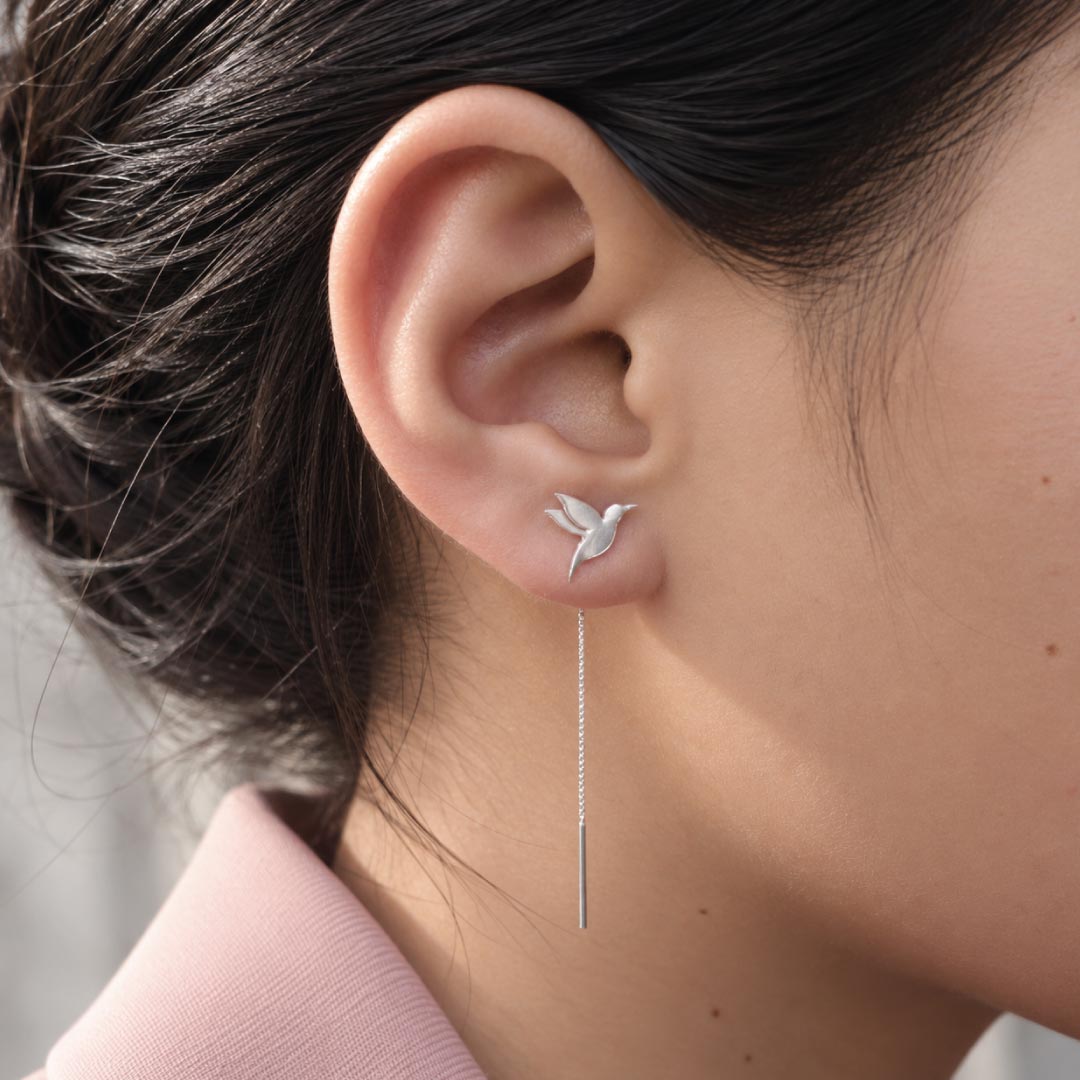 Aretes en Plata Colibrí Pasantes