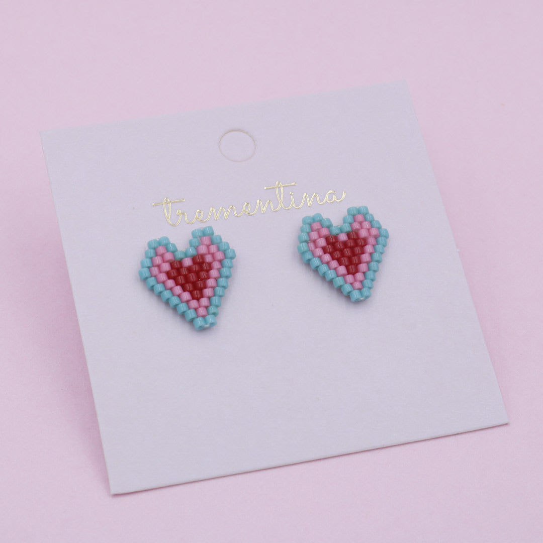 Aretes Tejidos Corazón Colores Pastel