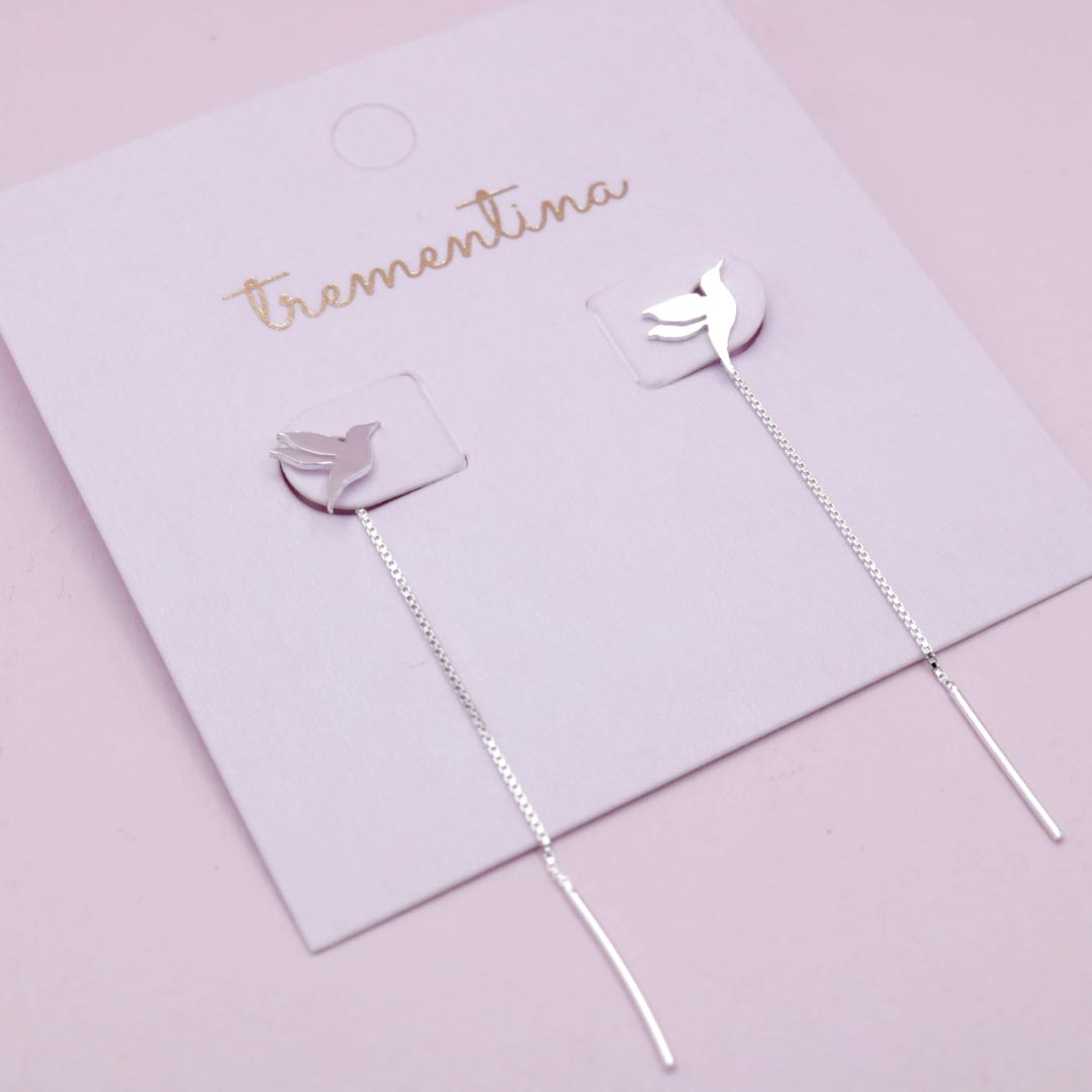 Aretes en Plata Colibrí Pasantes