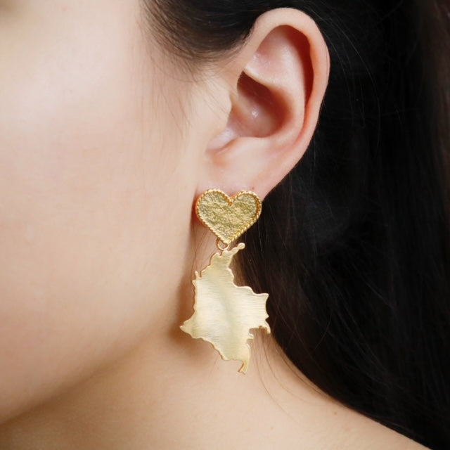 Aretes Dorados Corazón Colombia