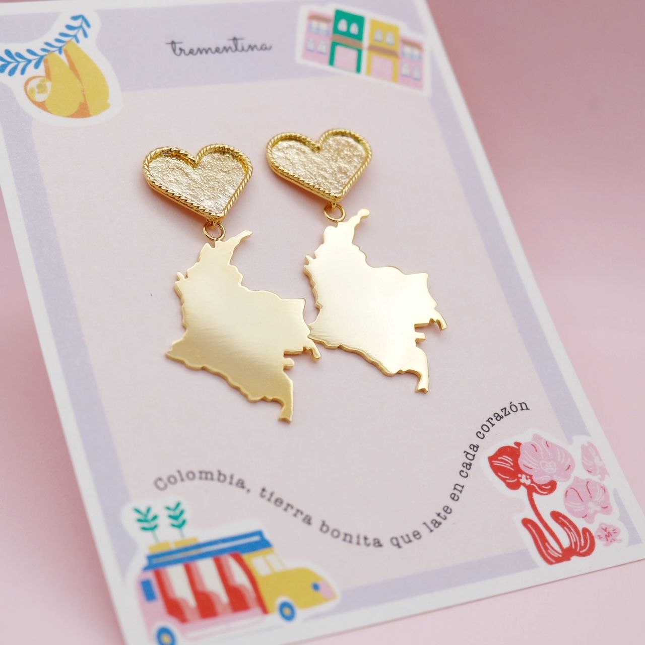 Aretes Dorados Corazón Colombia