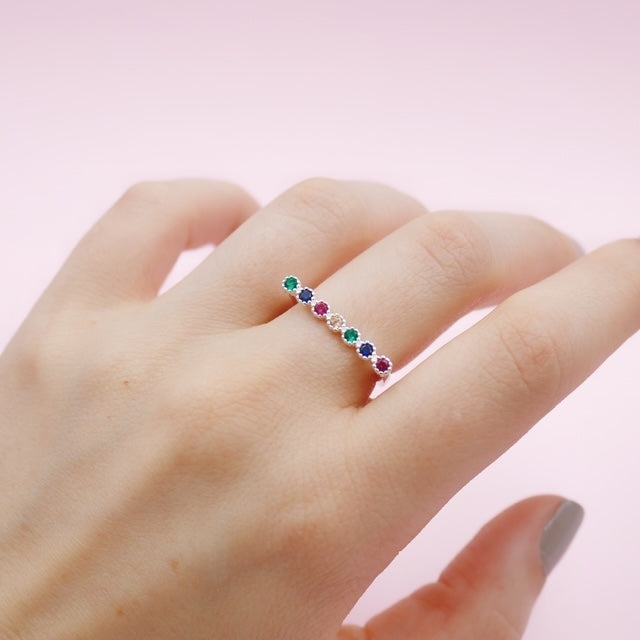 Argolla de Plata Cuadrada Circones de Colores