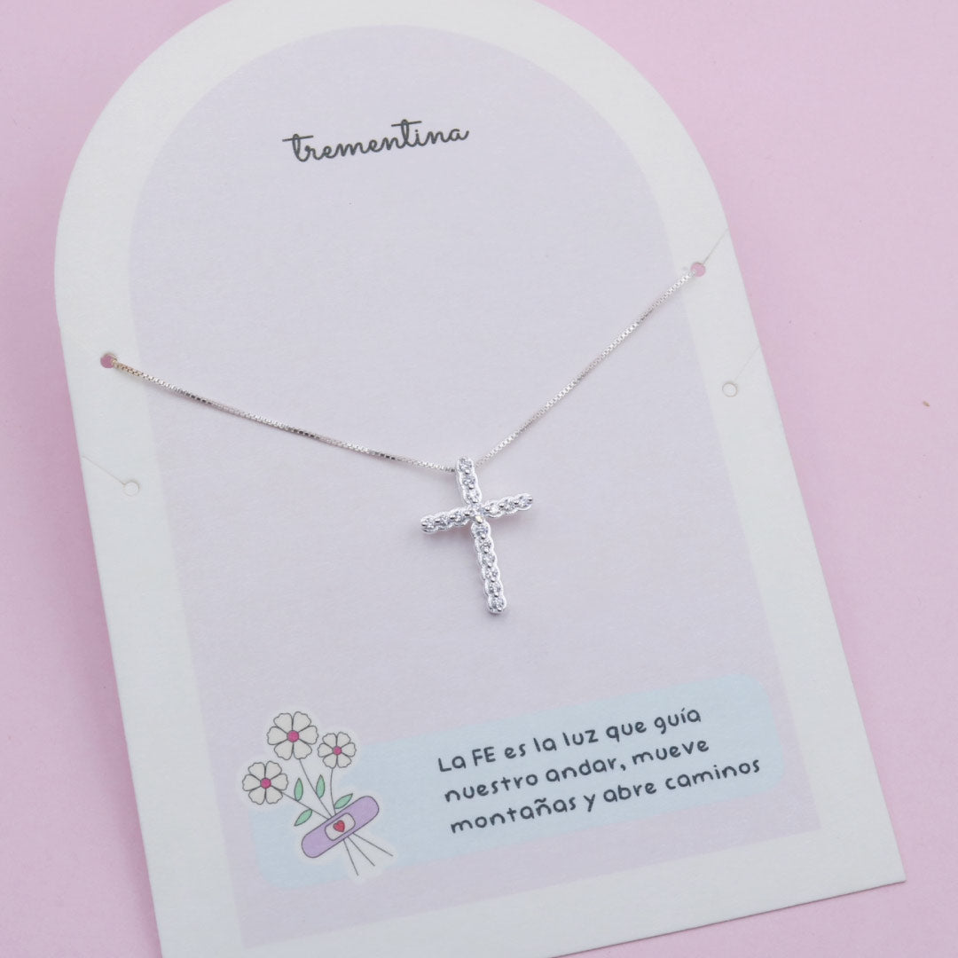 Collar de Plata Cruz Circones Transparentes