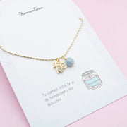 Collar Fe Dorado con Corazón y Piedra Azul