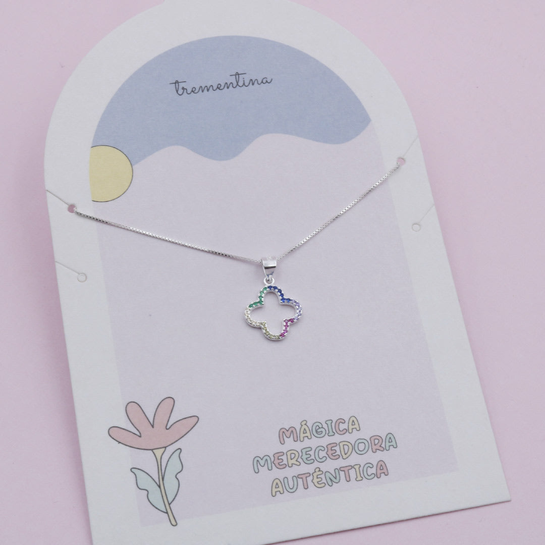 Collar Trébol Multicolor en plata con Circones