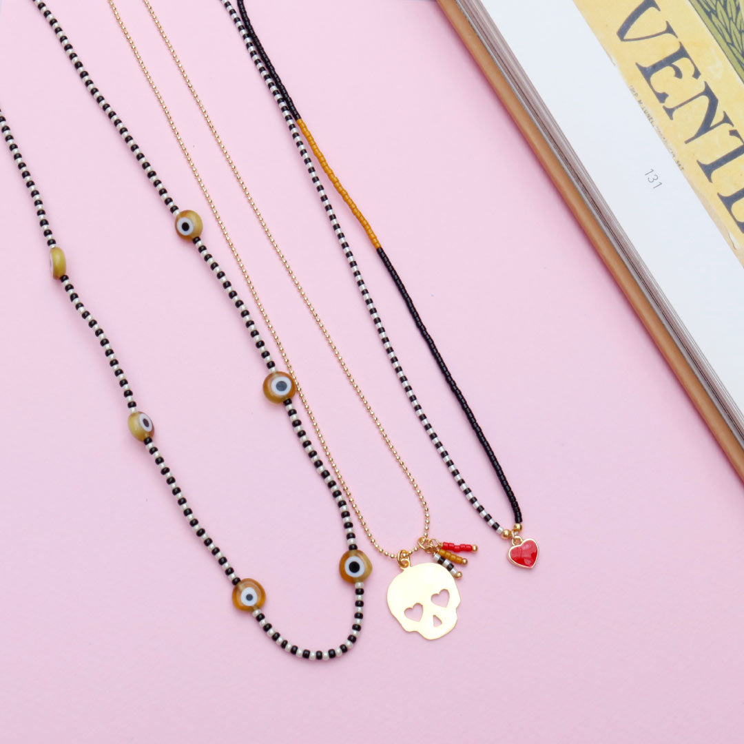 Collar Triple Dorado Skull Pops
