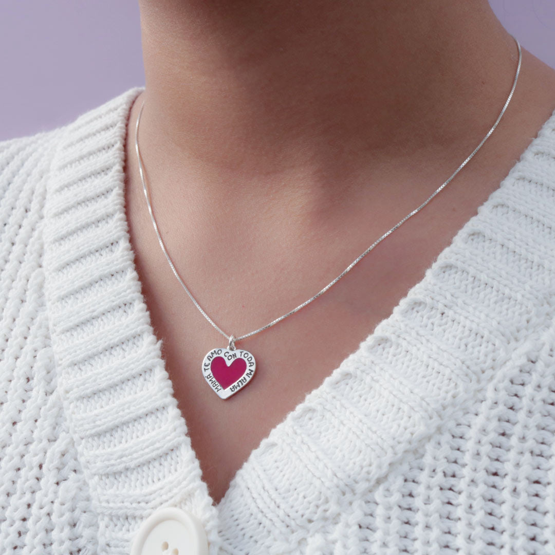 Collar en Plata Mamá Te amo Rojo
