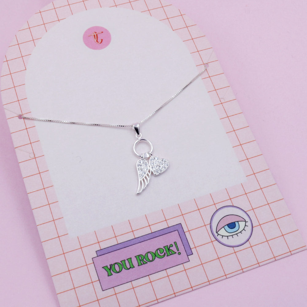 Collar de Plata Ala y Corazón