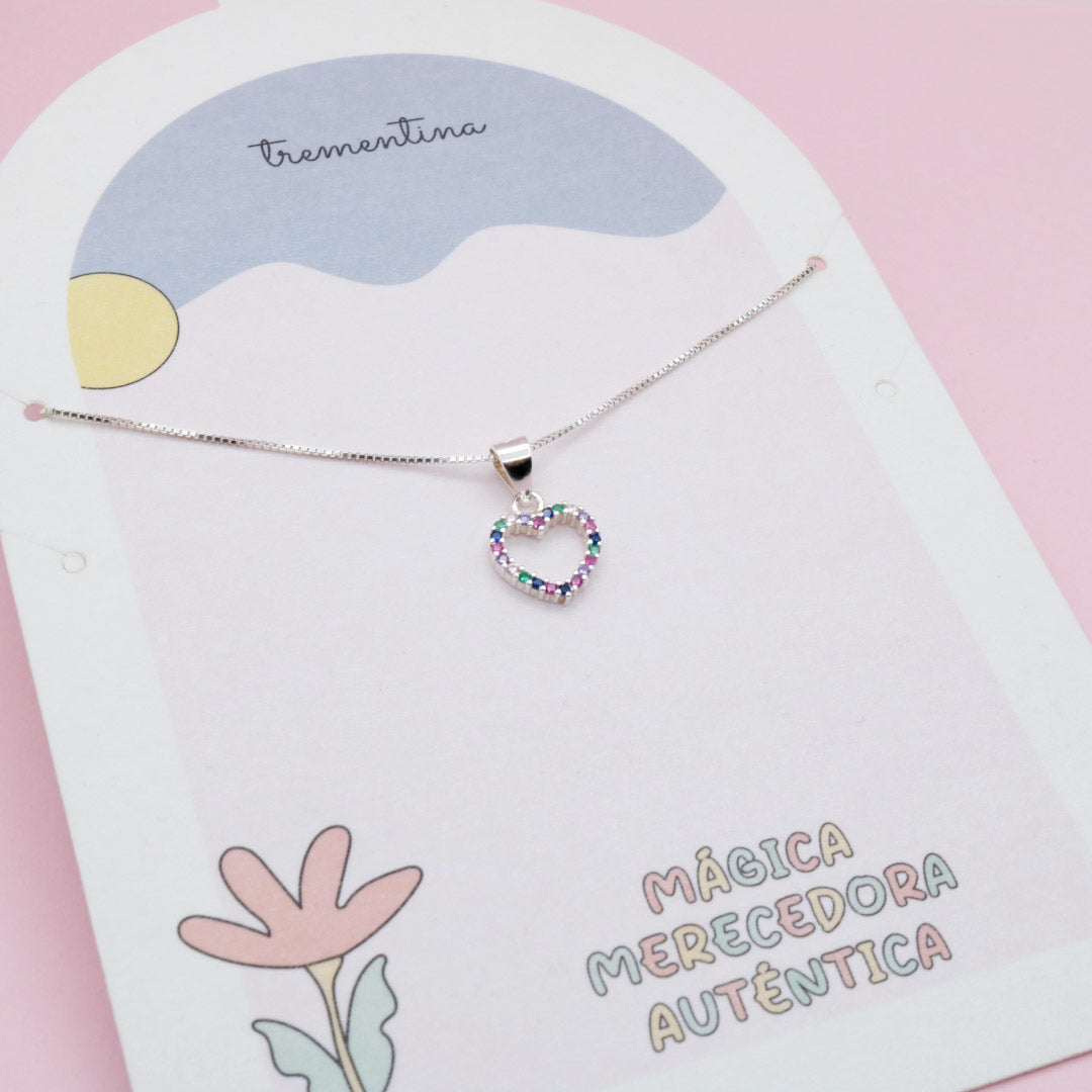 Collar en Plata Corazón Multicolor