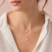 Collar Doble Dorado Letra y Cuarzo Rosa