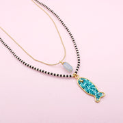 Set de Dos Collares Pez Azul en Mostacilla con Cadena Dorada