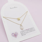 Collar Doble Dorado Letra y Cuarzo Rosa