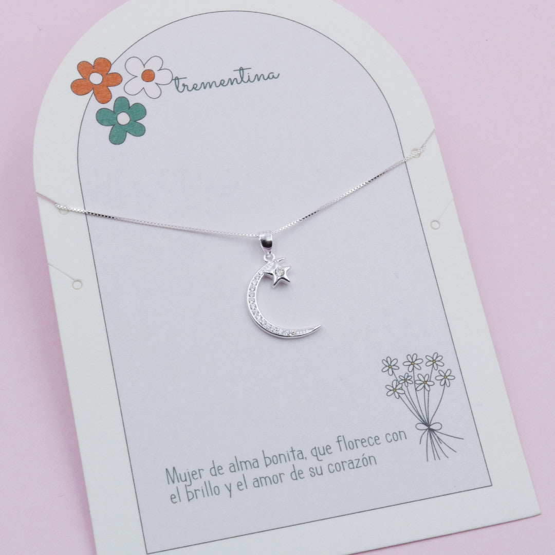 Collar Luna y Estrella en plata con Circones
