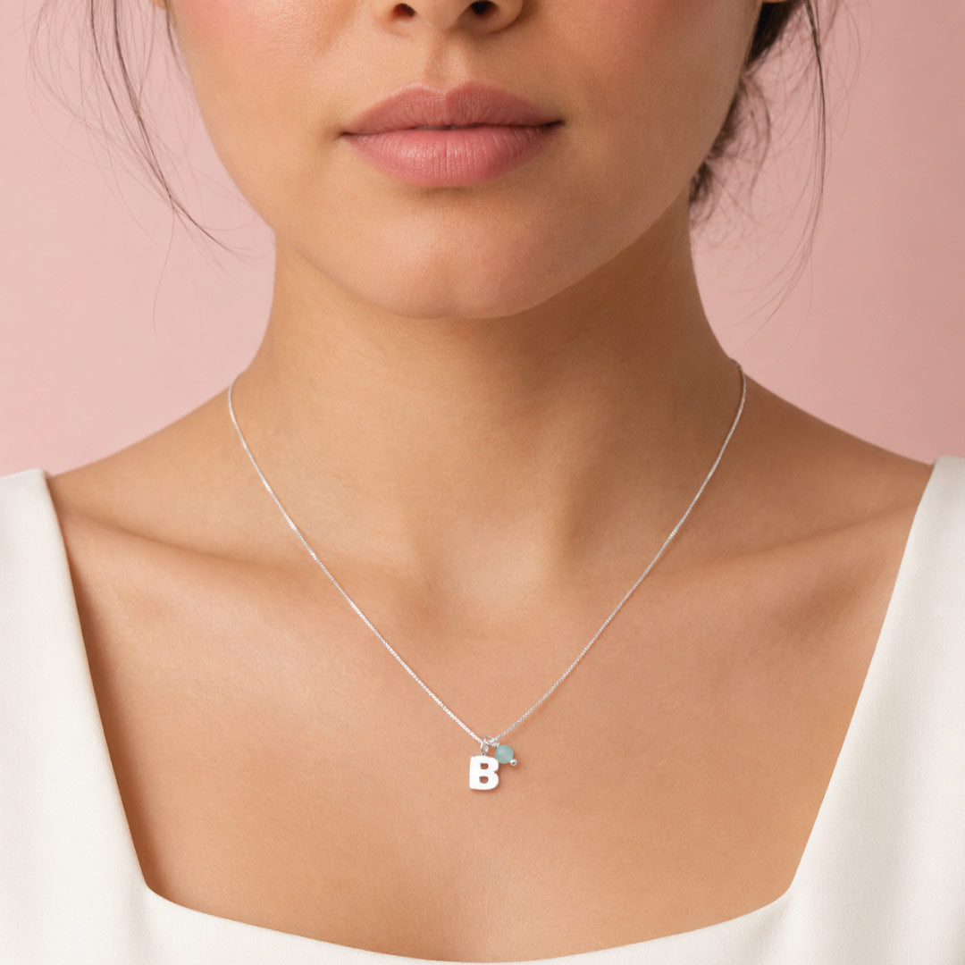 Collar Letra en Plata Amazonita