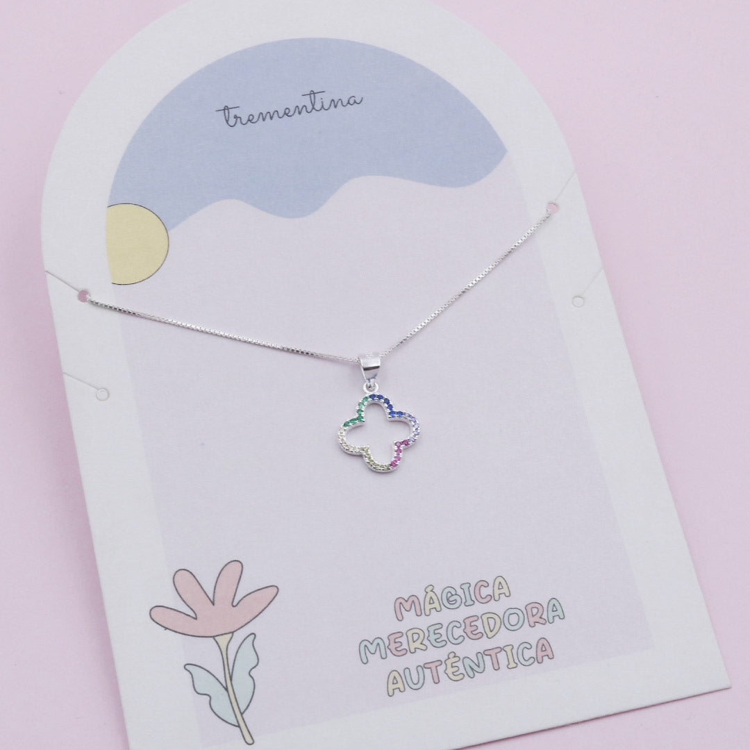 Collar Trébol Multicolor en plata con Circones