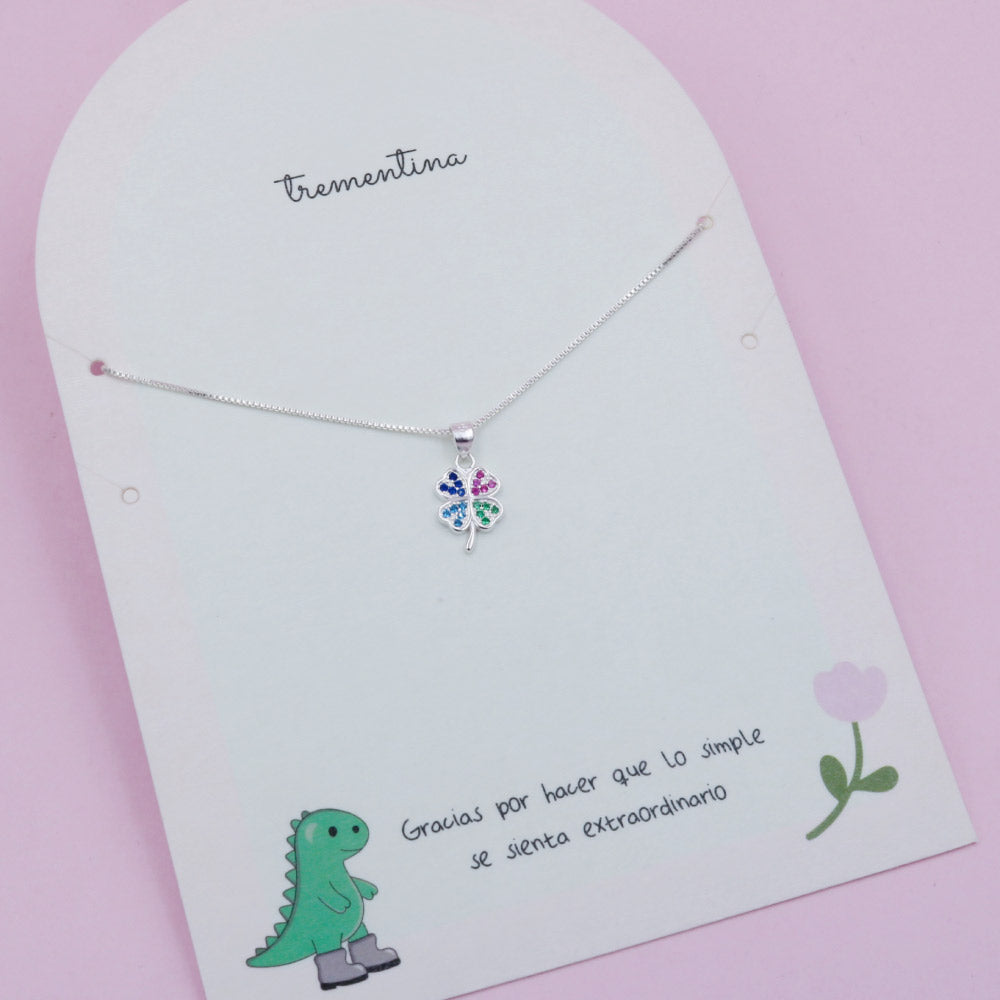 Collar de Plata Trébol Multicolor