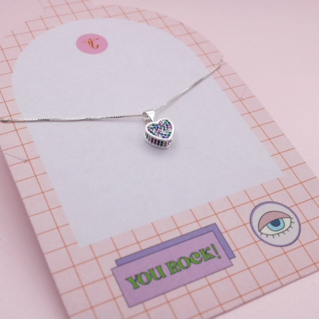 Collar en Plata Corazón Mini Circones Colores