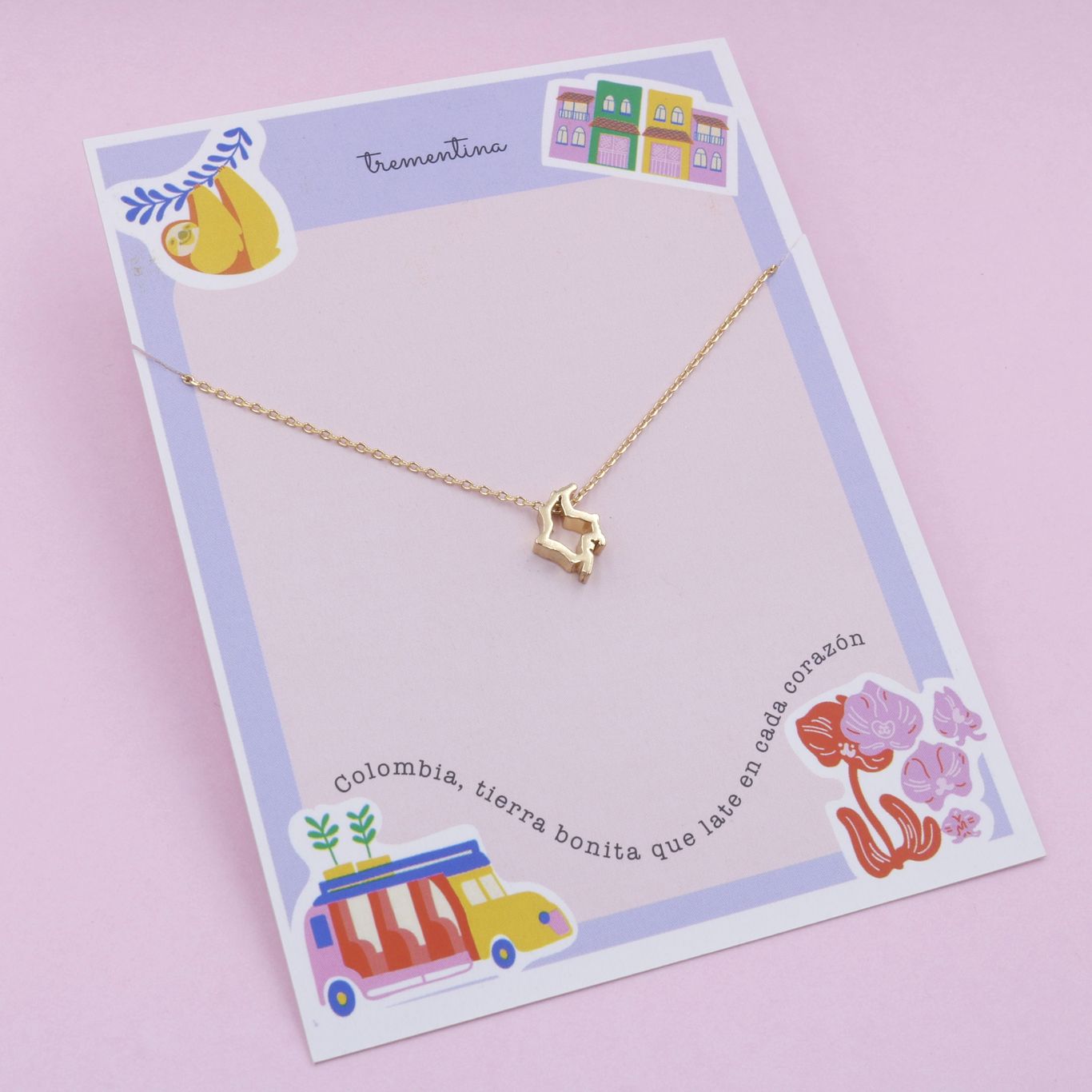 Collar Dorado Silueta Colombia