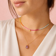 Set Dos Collares Letra Dorada Amatista